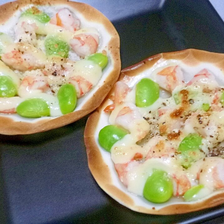 餃子の皮で簡単！プリプリエビと枝豆のおつまみ☆